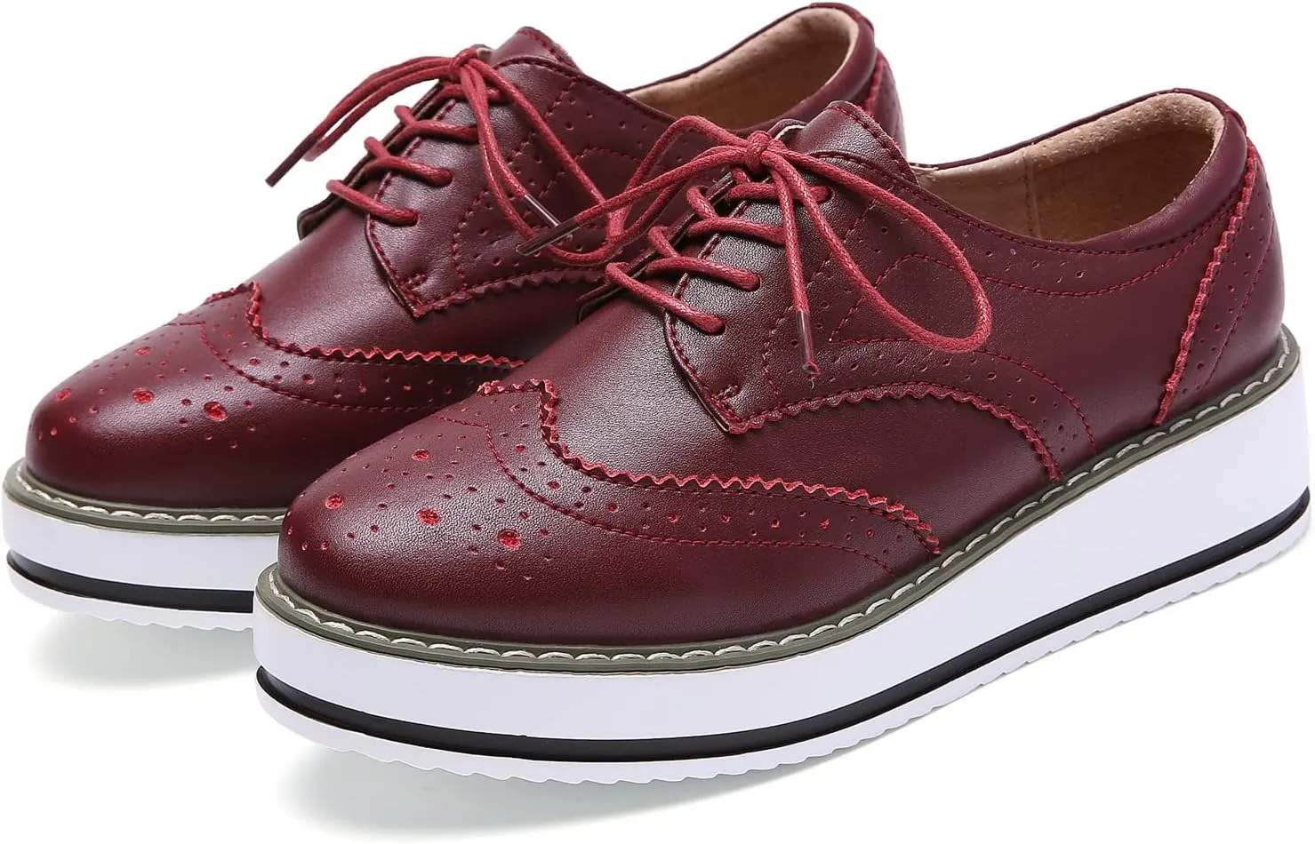 DADAWEN Women's Platform Lace-Up Wingtips Square Toe Oxfords Shoe