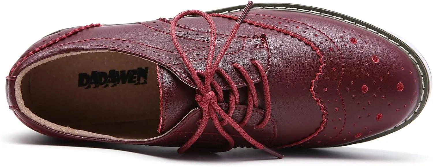 DADAWEN Women's Platform Lace-Up Wingtips Square Toe Oxfords Shoe
