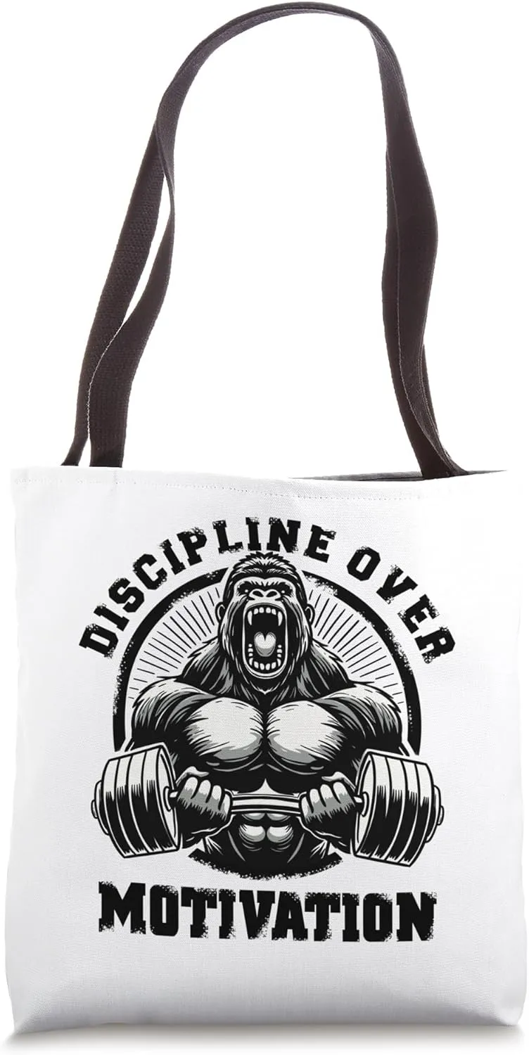 Discipline Over Motivation Weightlift Gym Quotes Gym Fitness Tote Bag