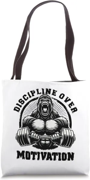 Discipline Over Motivation Weightlift Gym Quotes Gym Fitness Tote Bag