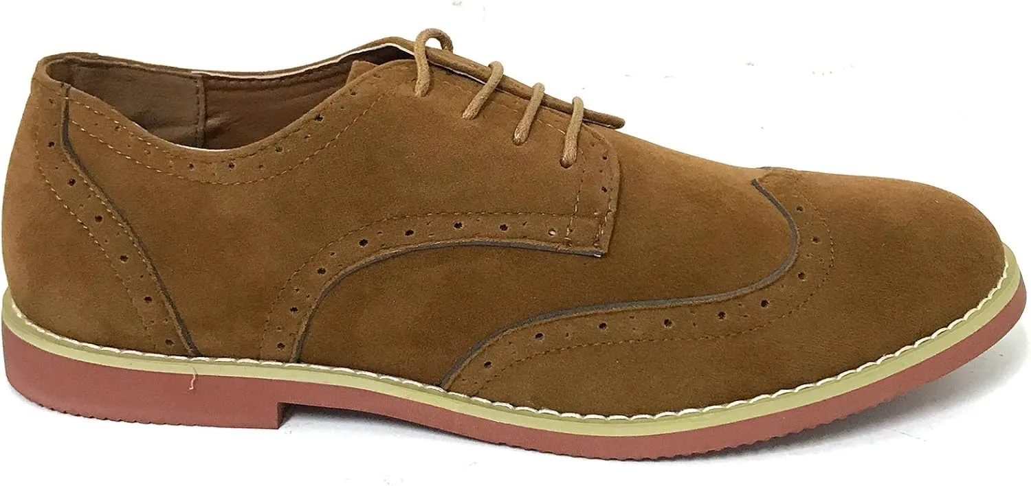 DK2S Men's Dress Suede Wingtip Classic Brogue Lace Up Leather Lined Oxfords Casual Shoes