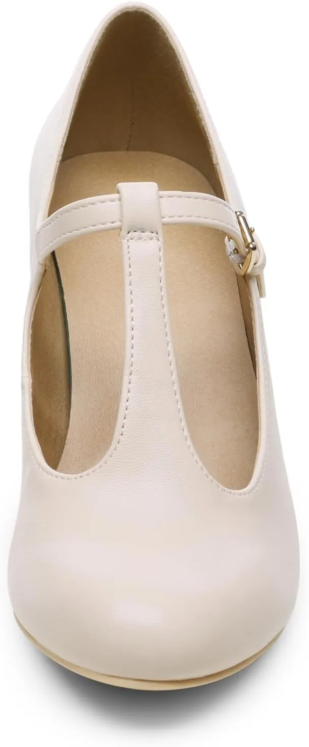 DREAM PAIRS Low Chunky Heels for Women T-Strap Mary Jane Pumps Wedding Dress Shoes