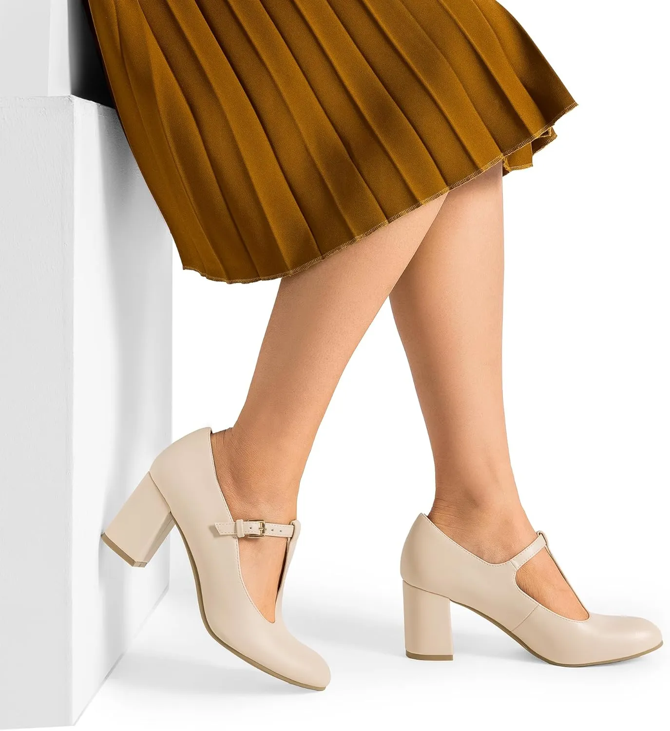 DREAM PAIRS Low Chunky Heels for Women T-Strap Mary Jane Pumps Wedding Dress Shoes