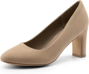 DREAM PAIRS Women's Block Heels Closed Toe High Chunky Rounded Toe Pumps Comfortable Slip On Work Shoes