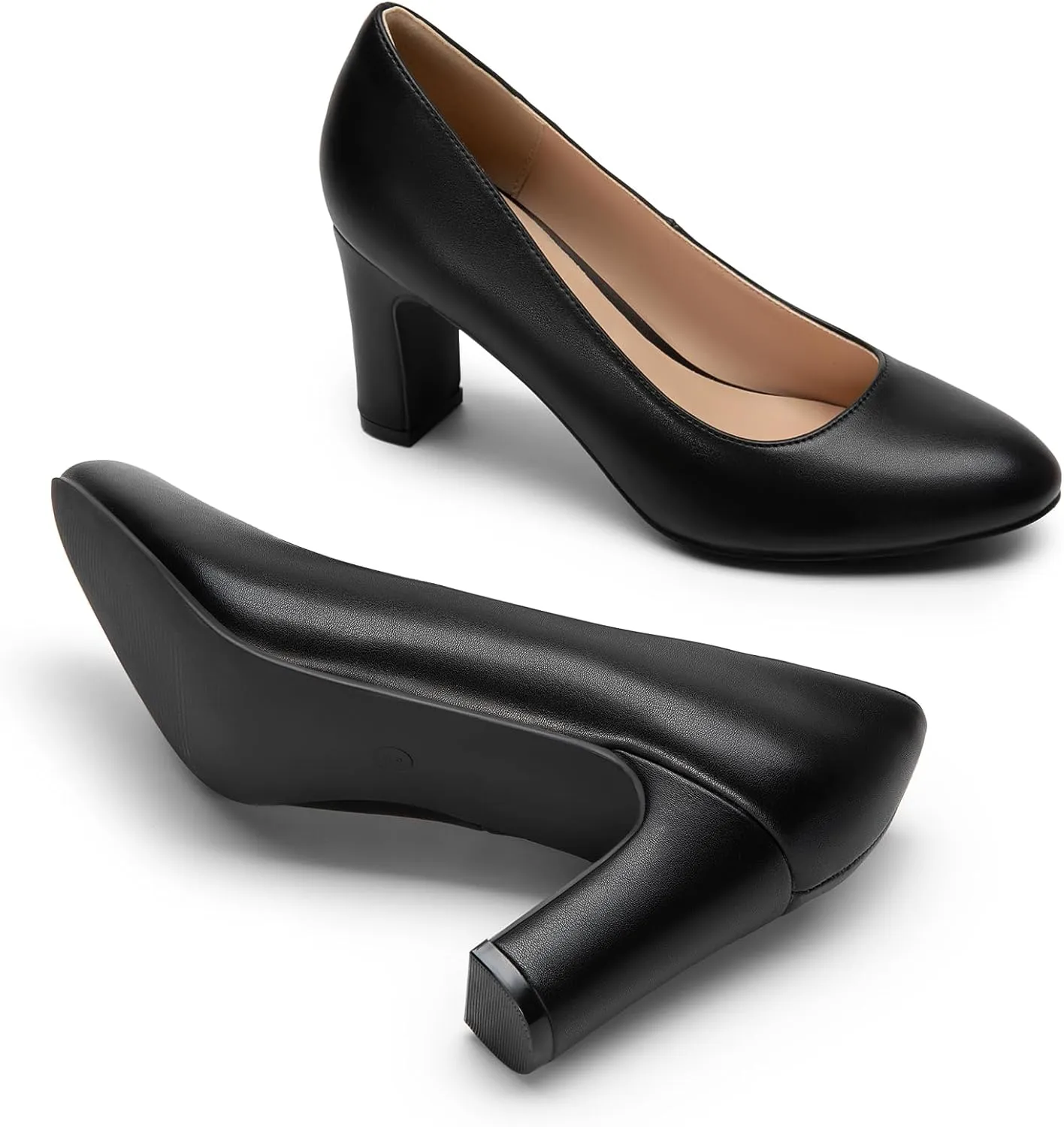 DREAM PAIRS Women's Block Heels Closed Toe High Chunky Rounded Toe Pumps Comfortable Slip On Work Shoes
