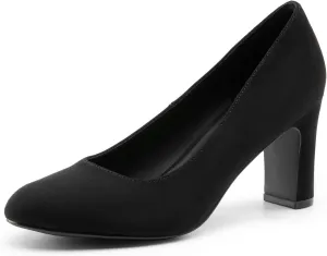 DREAM PAIRS Women's Block Heels Closed Toe High Chunky Rounded Toe Pumps Comfortable Slip On Work Shoes