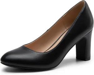 DREAM PAIRS Women's Block Heels Closed Toe High Chunky Rounded Toe Pumps Comfortable Slip On Work Shoes