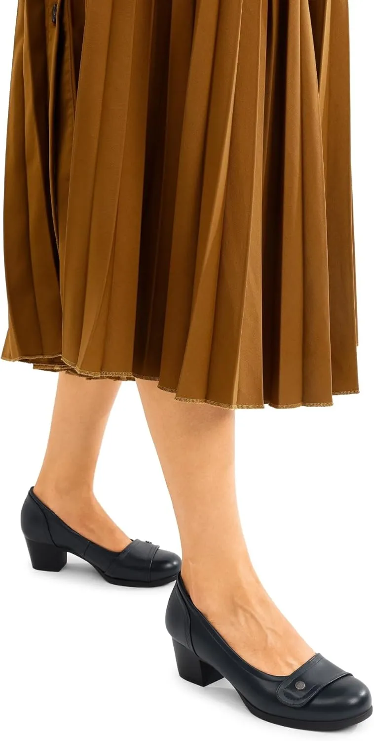 DREAM PAIRS Women's Chunky Comfortable Closed Toe Low Block Heels Work Round Toe Dress Wedding Adjustable Slip On Pumps Shoes