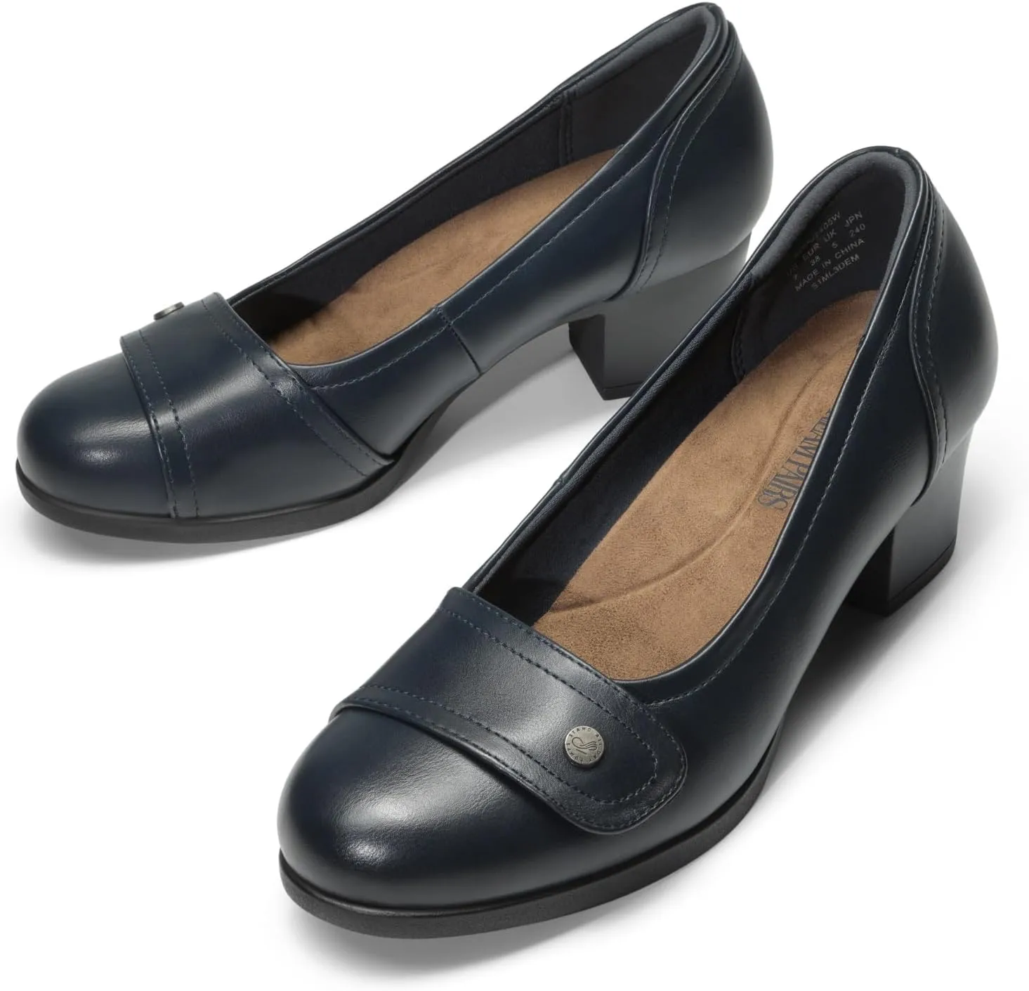 DREAM PAIRS Women's Chunky Comfortable Closed Toe Low Block Heels Work Round Toe Dress Wedding Adjustable Slip On Pumps Shoes
