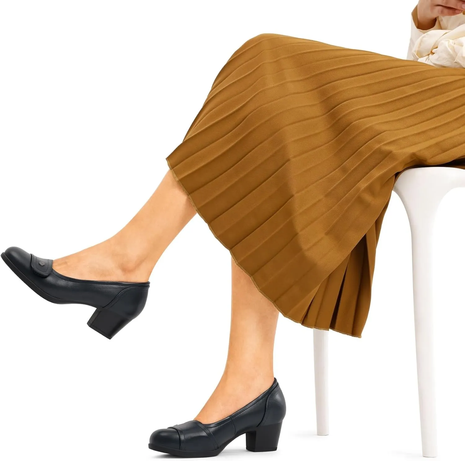 DREAM PAIRS Women's Chunky Comfortable Closed Toe Low Block Heels Work Round Toe Dress Wedding Adjustable Slip On Pumps Shoes