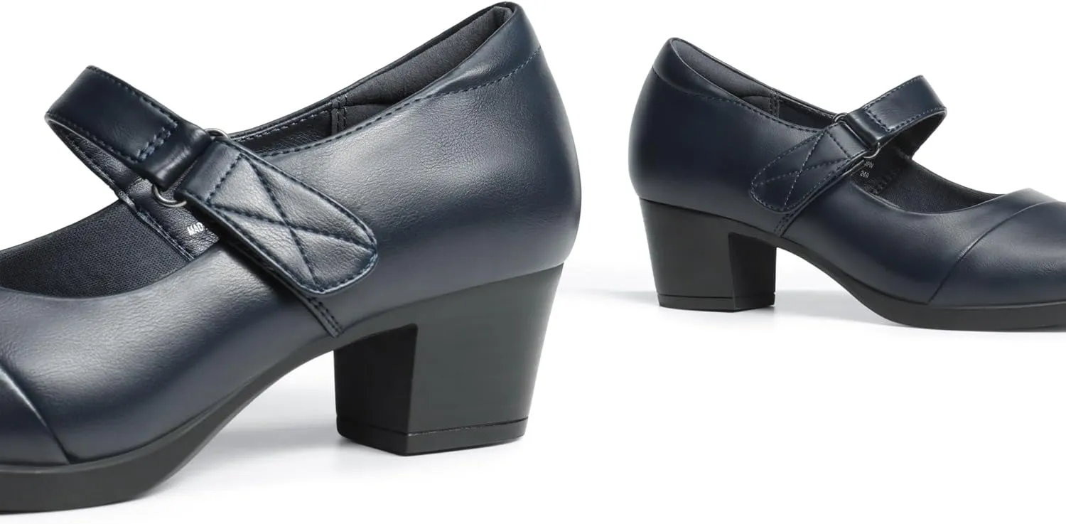 DREAM PAIRS Women's Chunky Low Block Closed Toe Heels Mary Janes Pumps Comfortable Round Toe Dress Work Wedding Shoes