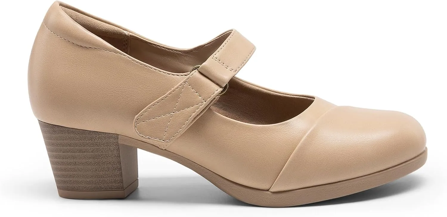 DREAM PAIRS Women's Chunky Low Block Closed Toe Heels Mary Janes Pumps Comfortable Round Toe Dress Work Wedding Shoes