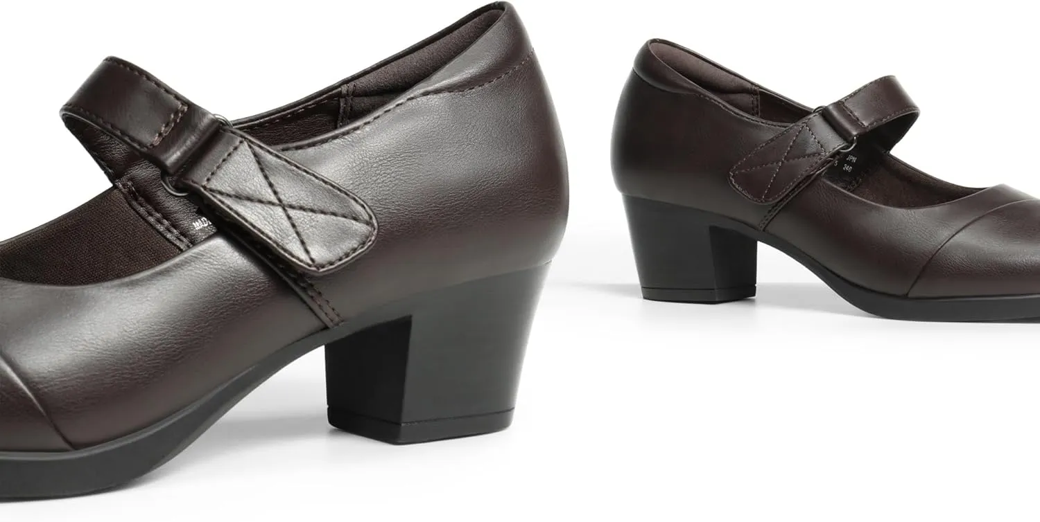 DREAM PAIRS Women's Chunky Low Block Closed Toe Heels Mary Janes Pumps Comfortable Round Toe Dress Work Wedding Shoes