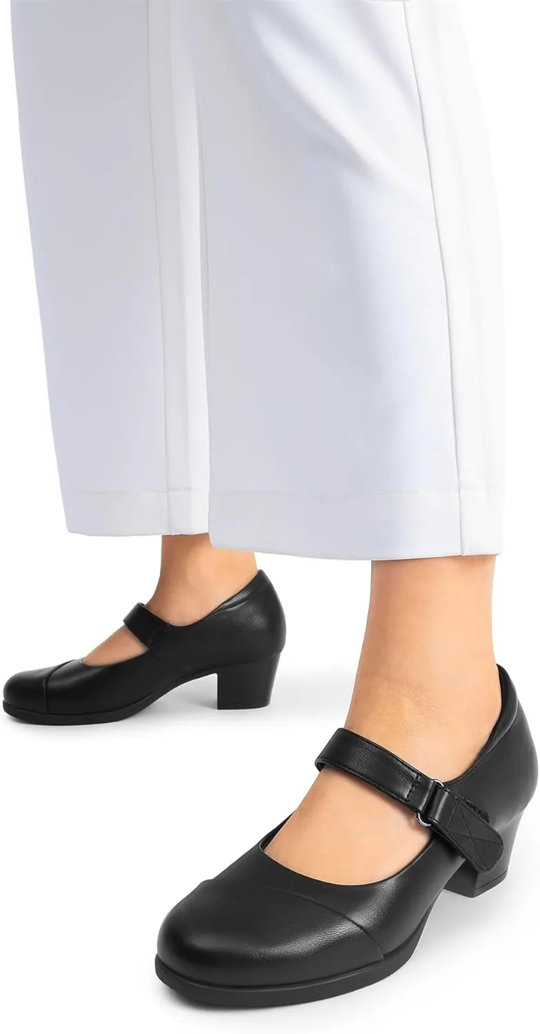 DREAM PAIRS Women's Chunky Low Block Closed Toe Heels Mary Janes Pumps Comfortable Round Toe Dress Work Wedding Shoes
