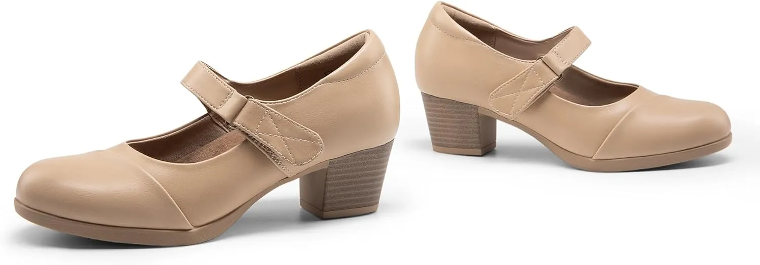 DREAM PAIRS Women's Chunky Low Block Closed Toe Heels Mary Janes Pumps Comfortable Round Toe Dress Work Wedding Shoes