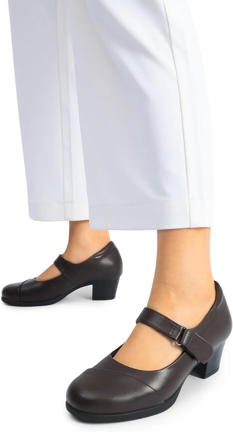 DREAM PAIRS Women's Chunky Low Block Closed Toe Heels Mary Janes Pumps Comfortable Round Toe Dress Work Wedding Shoes