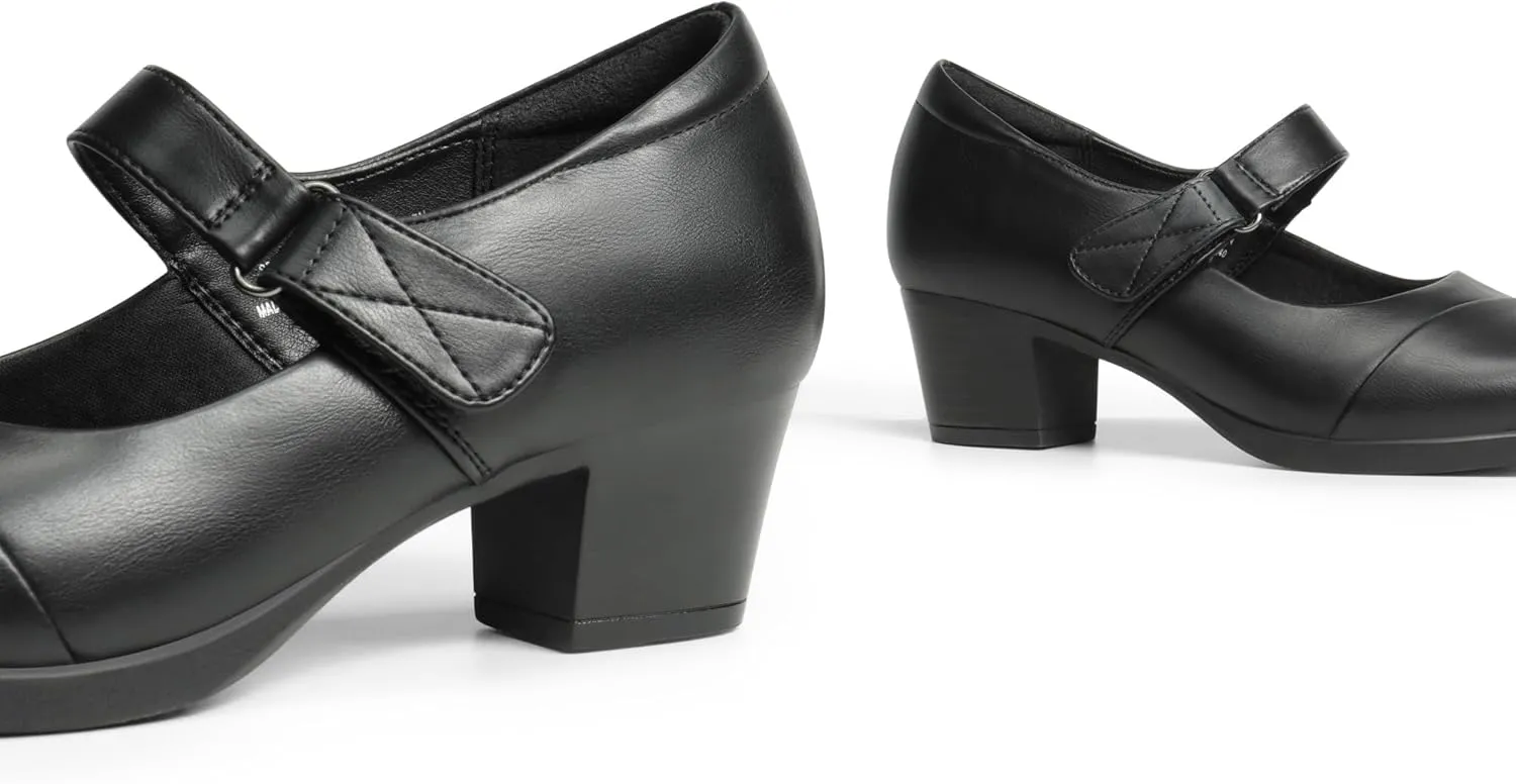 DREAM PAIRS Women's Chunky Low Block Closed Toe Heels Mary Janes Pumps Comfortable Round Toe Dress Work Wedding Shoes