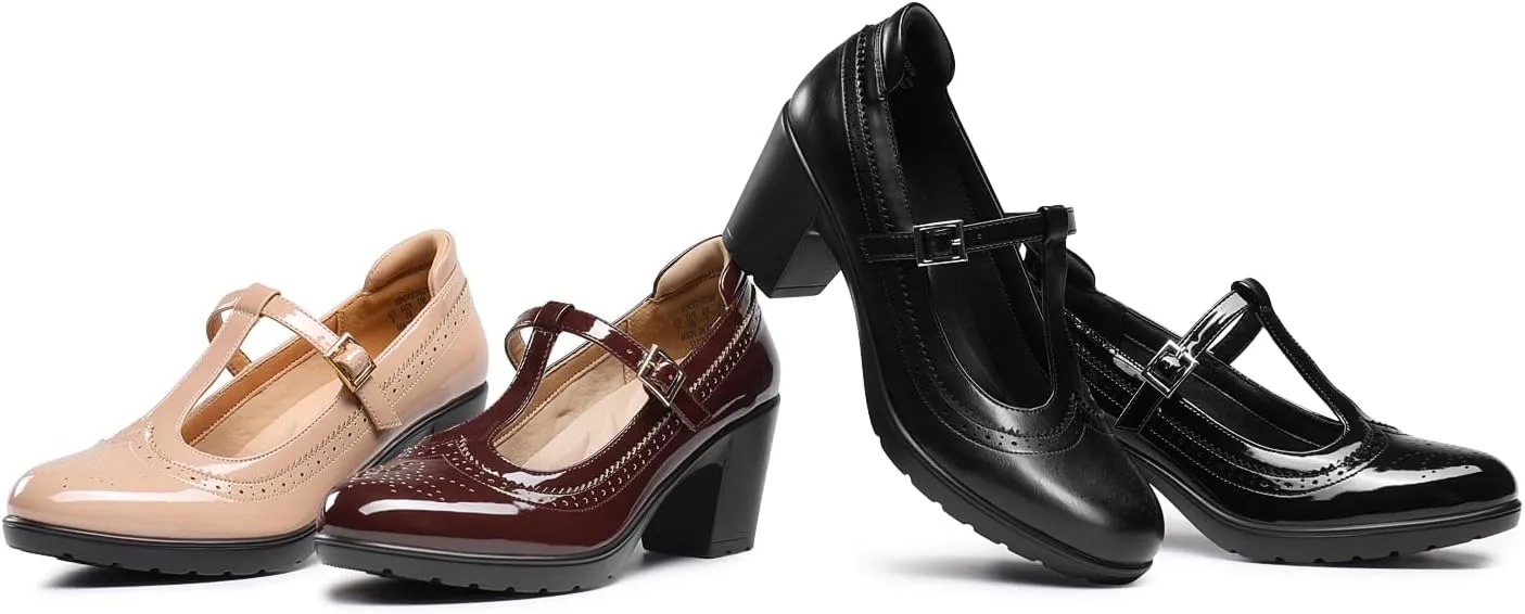 DREAM PAIRS Women's Classic Oxfords Heels T-Strap Dress Shoes