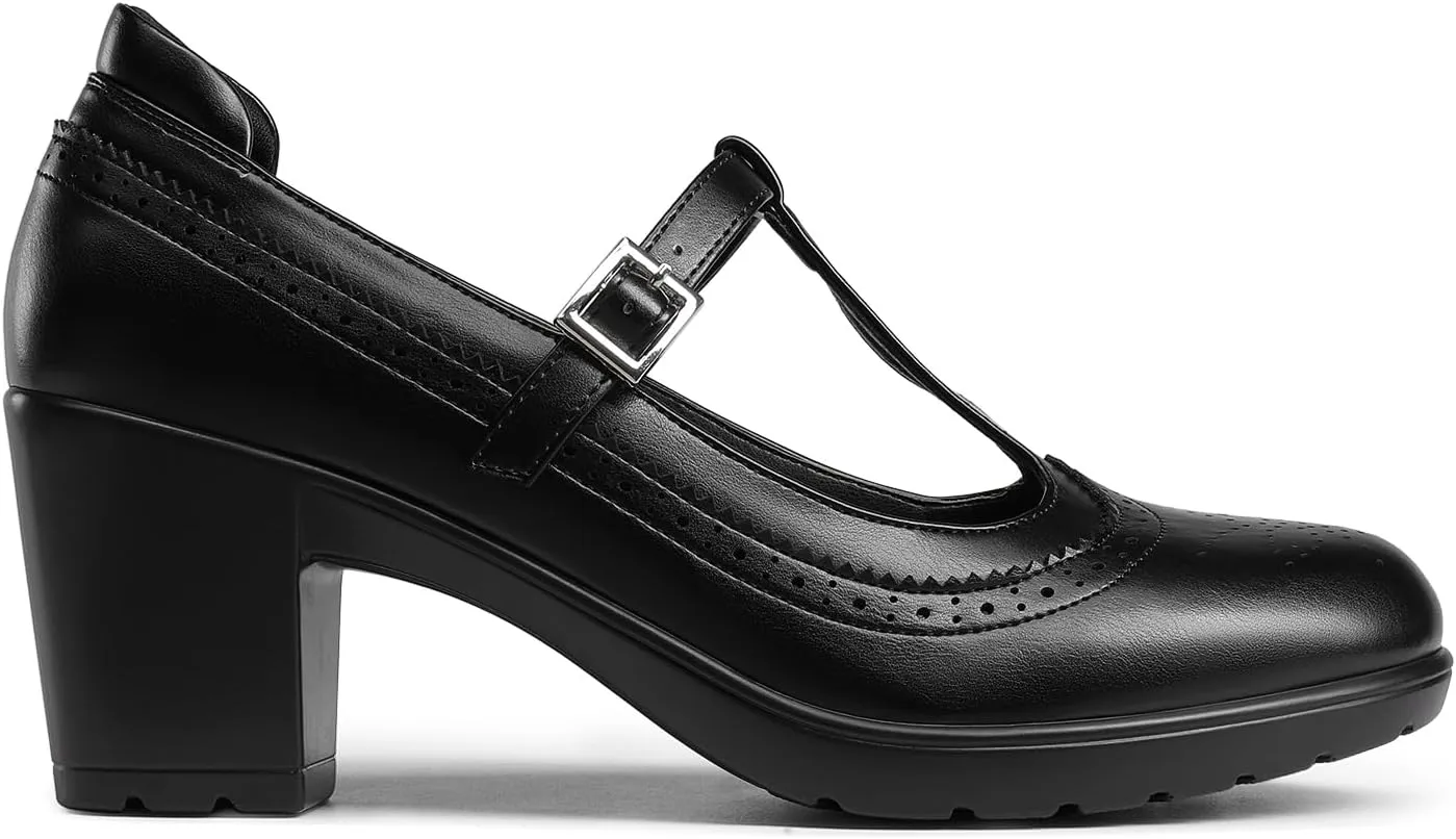 DREAM PAIRS Women's Classic Oxfords Heels T-Strap Dress Shoes