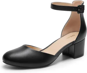 DREAM PAIRS Women's Closed Round Toe Low Block Heels Ankle Strap Chunky Heel Pumps Dress Wedding Office Party Shoes