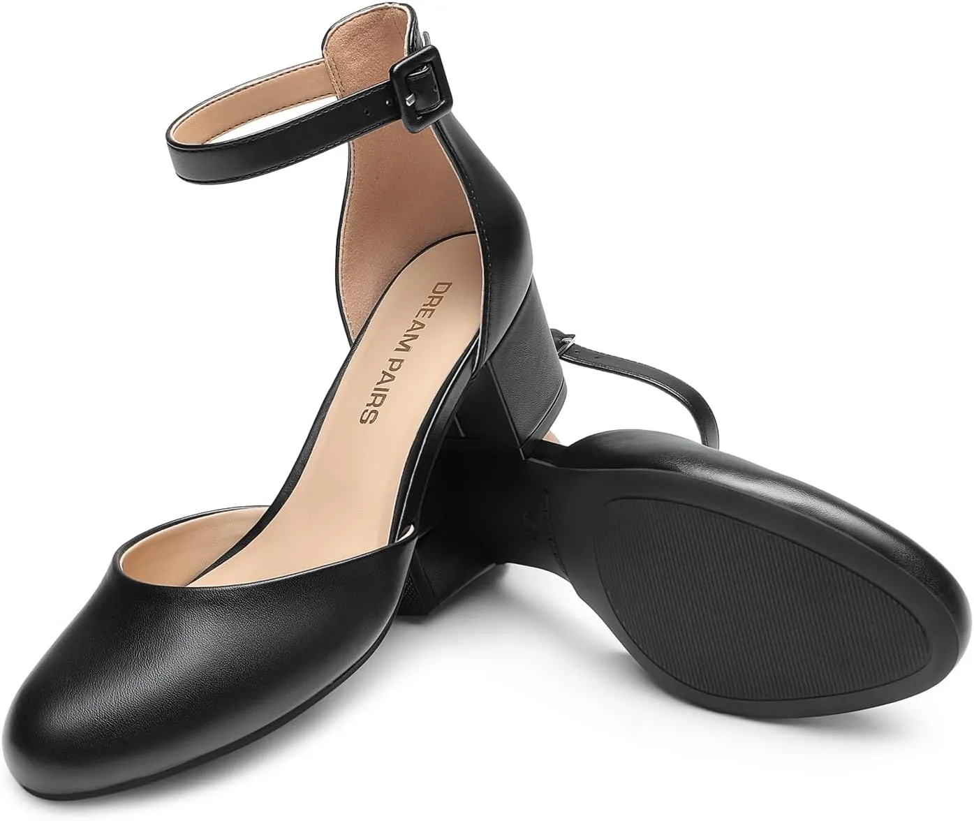 DREAM PAIRS Women's Closed Round Toe Low Block Heels Ankle Strap Chunky Heel Pumps Dress Wedding Office Party Shoes