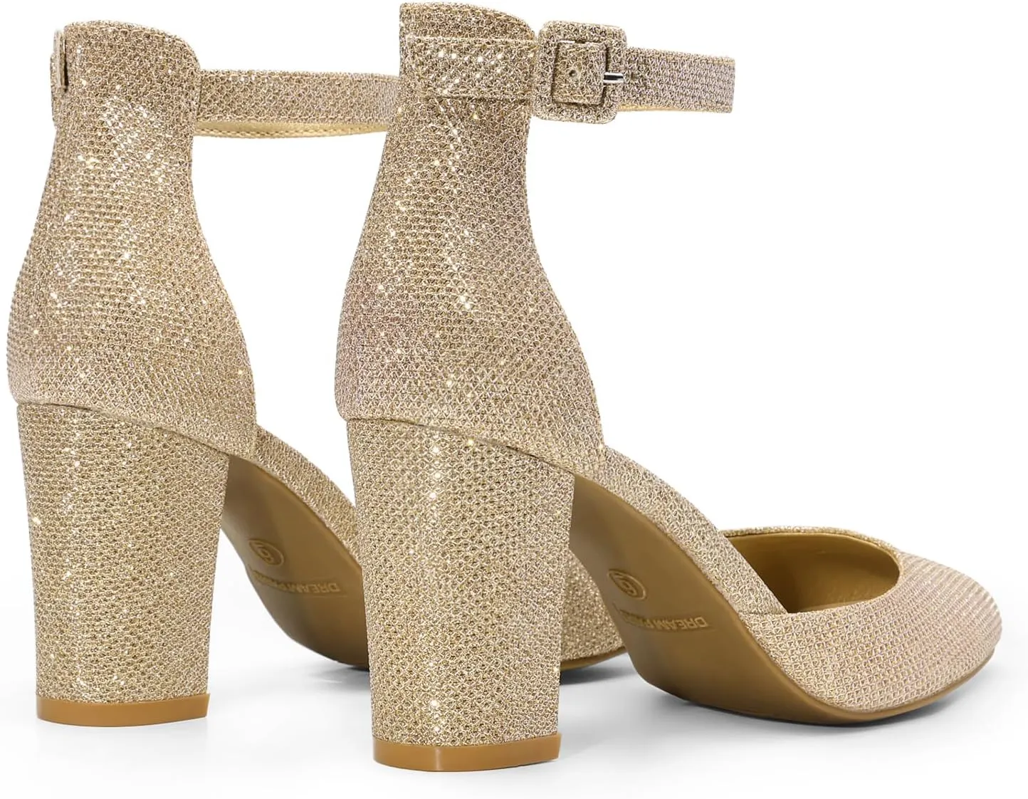 DREAM PAIRS Women's Closed Toe Chunky Heels Ankle Strap Low Block Heels Round Toe Dress Bridal Wedding Pumps Shoes