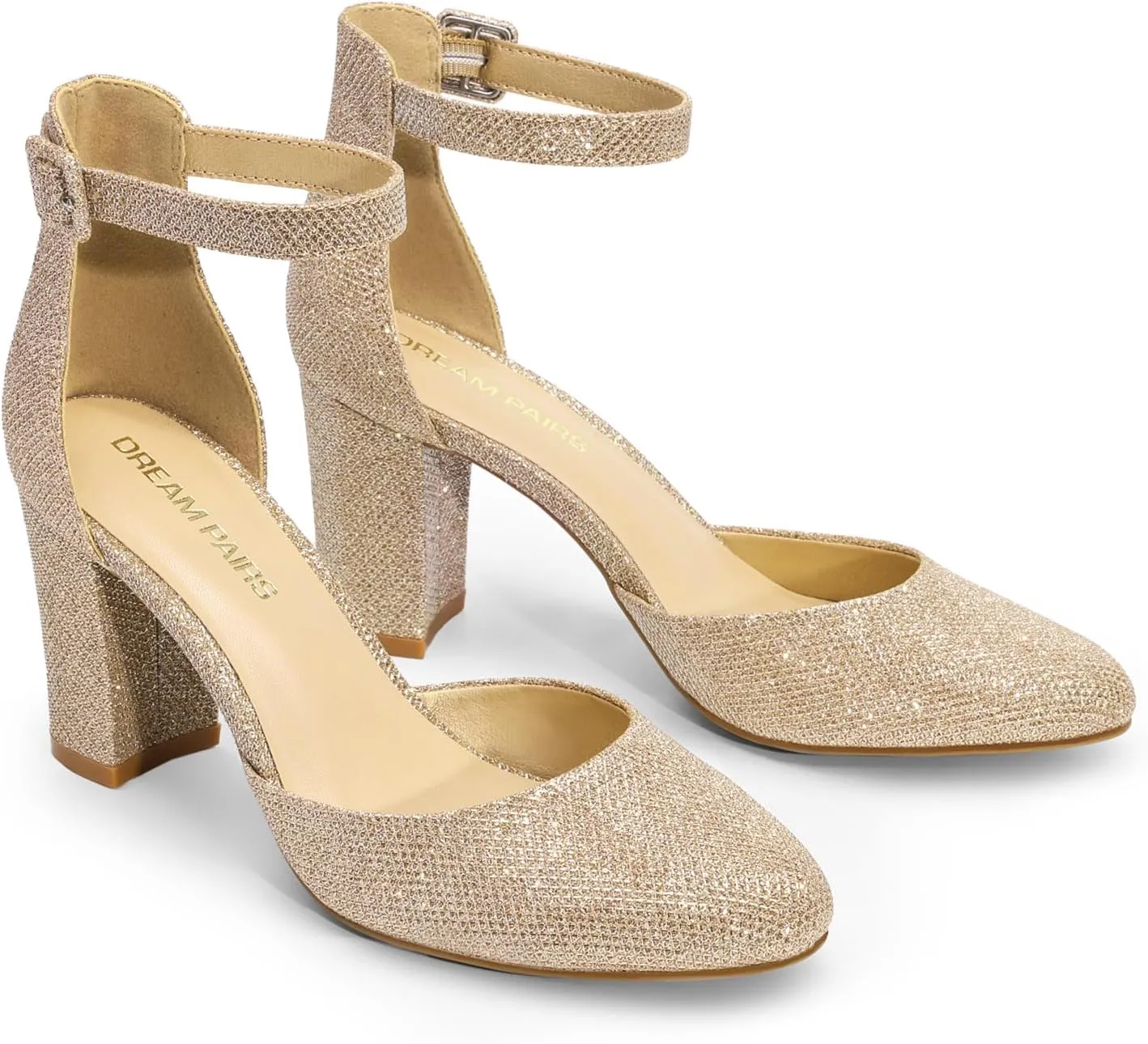 DREAM PAIRS Women's Closed Toe Chunky Heels Ankle Strap Low Block Heels Round Toe Dress Bridal Wedding Pumps Shoes