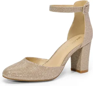 DREAM PAIRS Women's Closed Toe Chunky Heels Ankle Strap Low Block Heels Round Toe Dress Bridal Wedding Pumps Shoes