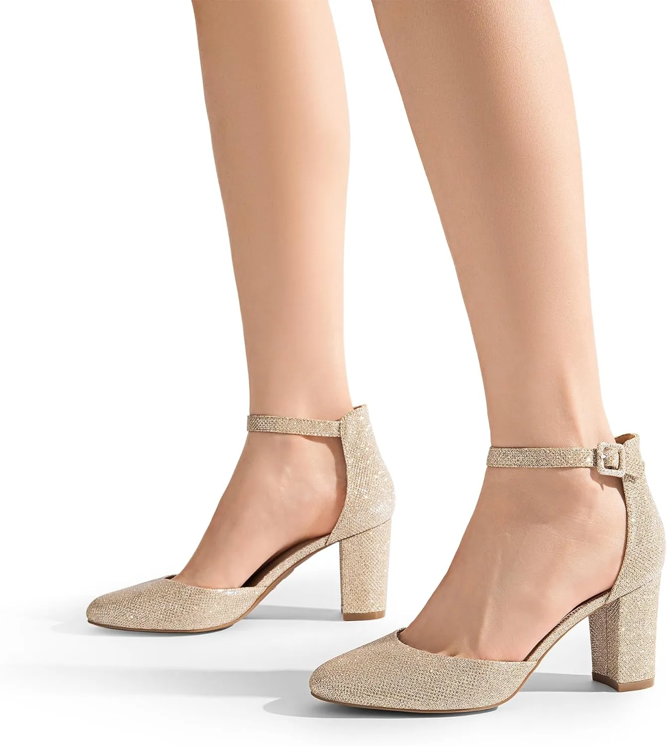 DREAM PAIRS Women's Closed Toe Chunky Heels Ankle Strap Low Block Heels Round Toe Dress Bridal Wedding Pumps Shoes