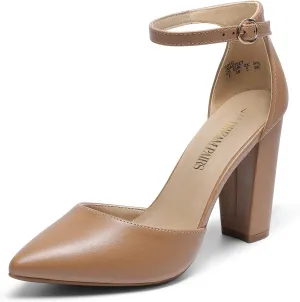 DREAM PAIRS Women's Coco High Heels Chunky Block Pumps Pointed Closed Toe Ankle Strap Dress Shoes