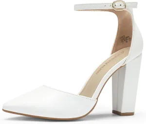DREAM PAIRS Women's Coco High Heels Chunky Block Pumps Pointed Closed Toe Ankle Strap Dress Shoes