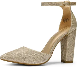 DREAM PAIRS Women's Coco High Heels Chunky Block Pumps Pointed Closed Toe Ankle Strap Dress Shoes