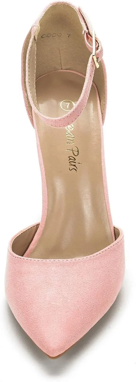 DREAM PAIRS Women's Coco High Heels Chunky Block Pumps Pointed Closed Toe Ankle Strap Dress Shoes
