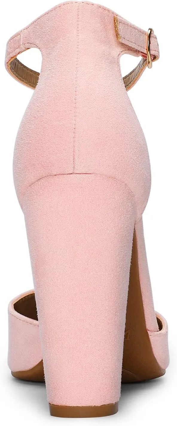 DREAM PAIRS Women's Coco High Heels Chunky Block Pumps Pointed Closed Toe Ankle Strap Dress Shoes