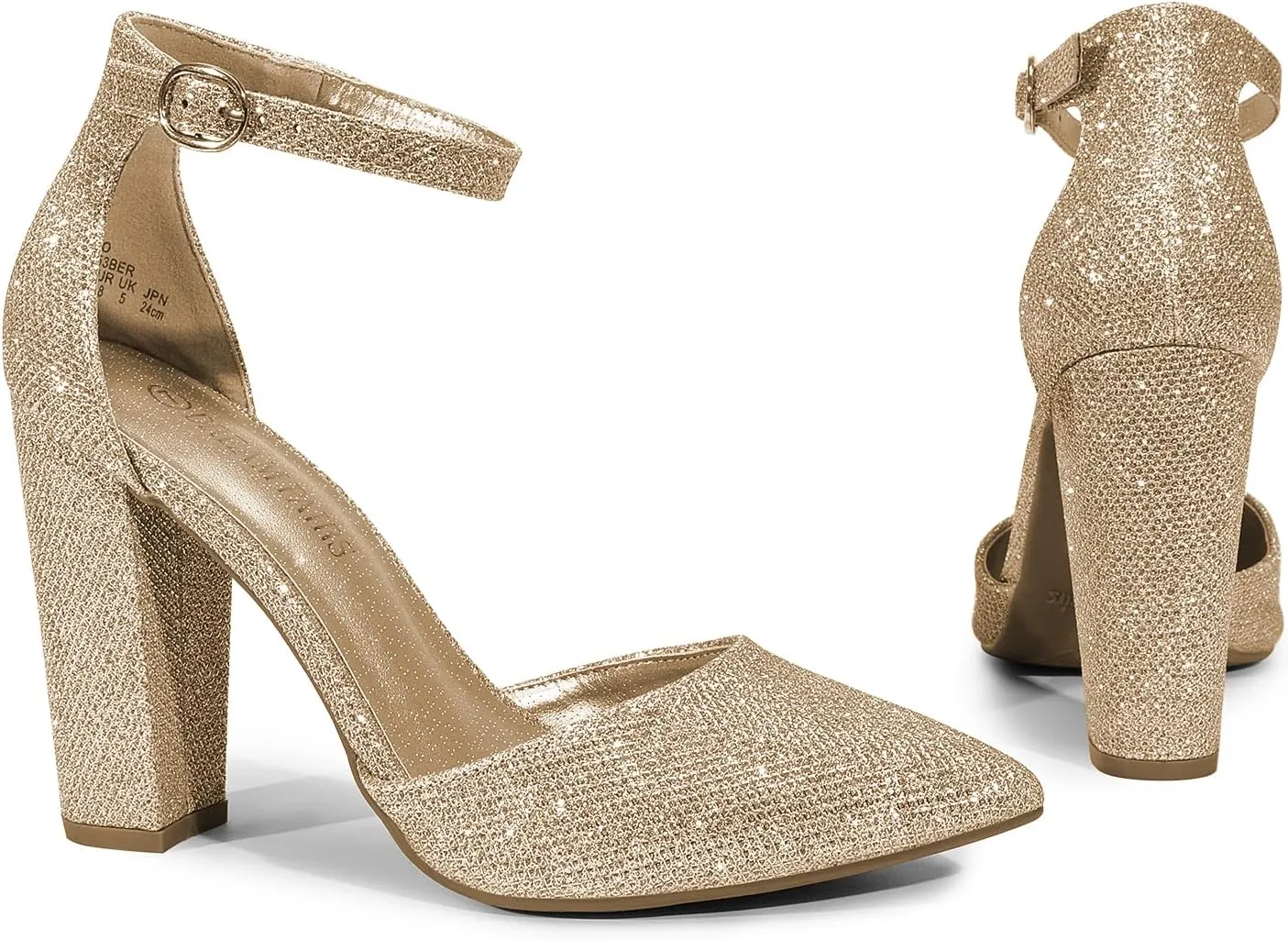 DREAM PAIRS Women's Coco High Heels Chunky Block Pumps Pointed Closed Toe Ankle Strap Dress Shoes