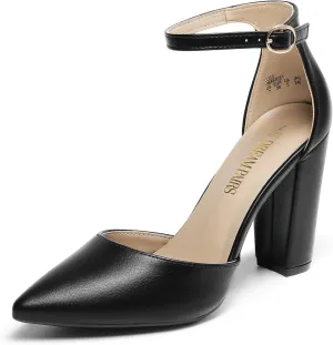 DREAM PAIRS Women's Coco High Heels Chunky Block Pumps Pointed Closed Toe Ankle Strap Dress Shoes