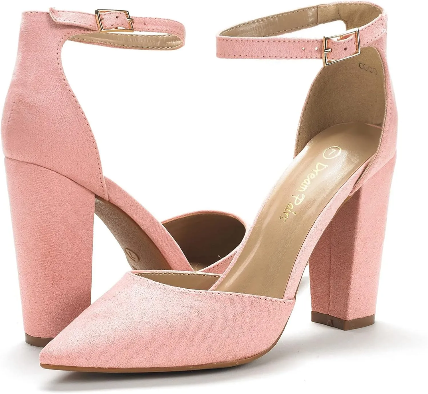 DREAM PAIRS Women's Coco High Heels Chunky Block Pumps Pointed Closed Toe Ankle Strap Dress Shoes