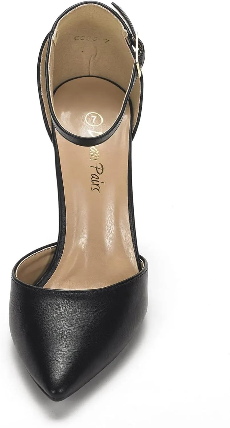 DREAM PAIRS Women's Coco High Heels Chunky Block Pumps Pointed Closed Toe Ankle Strap Dress Shoes