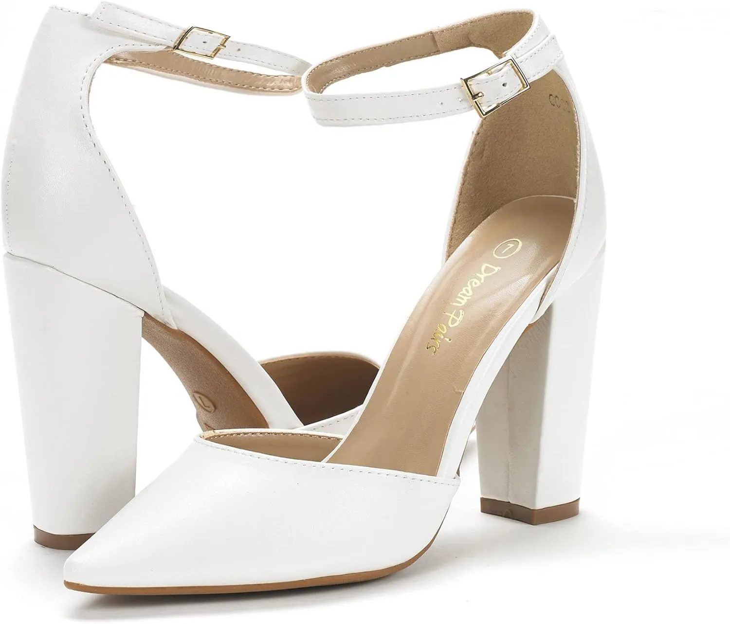 DREAM PAIRS Women's Coco High Heels Chunky Block Pumps Pointed Closed Toe Ankle Strap Dress Shoes
