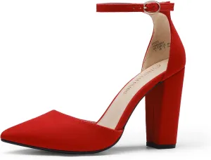 DREAM PAIRS Women's Coco High Heels Chunky Block Pumps Pointed Closed Toe Ankle Strap Dress Shoes