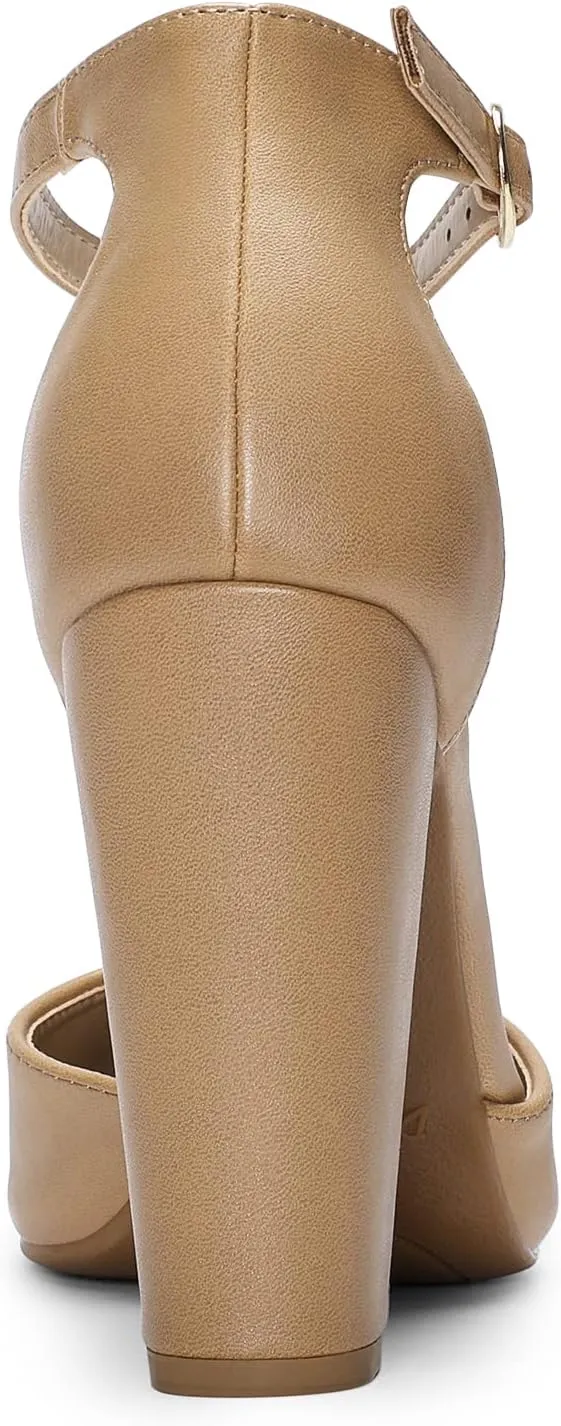 DREAM PAIRS Women's Coco High Heels Chunky Block Pumps Pointed Closed Toe Ankle Strap Dress Shoes