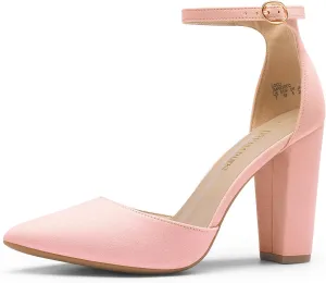 DREAM PAIRS Women's Coco High Heels Chunky Block Pumps Pointed Closed Toe Ankle Strap Dress Shoes