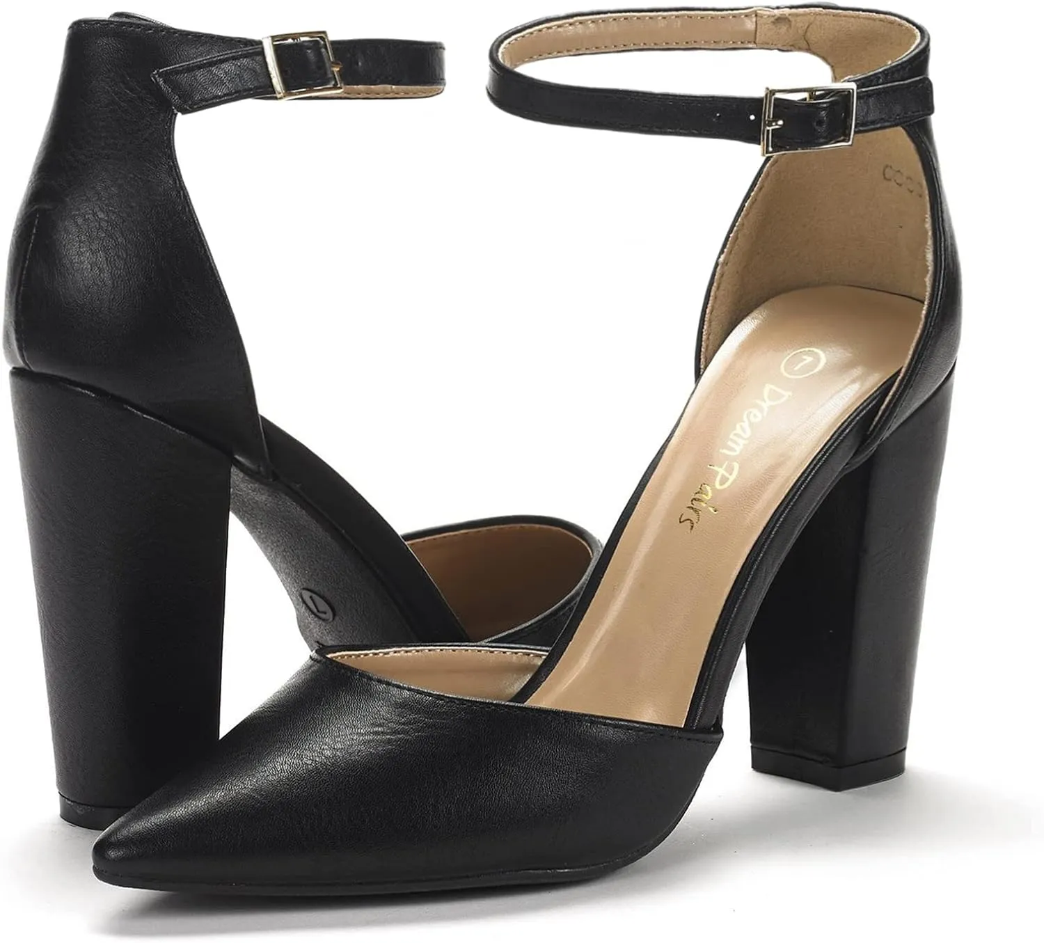 DREAM PAIRS Women's Coco High Heels Chunky Block Pumps Pointed Closed Toe Ankle Strap Dress Shoes