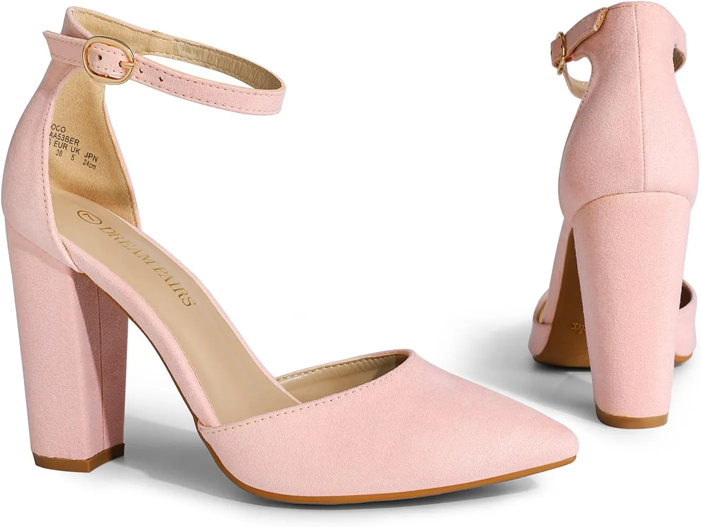 DREAM PAIRS Women's Coco High Heels Chunky Block Pumps Pointed Closed Toe Ankle Strap Dress Shoes