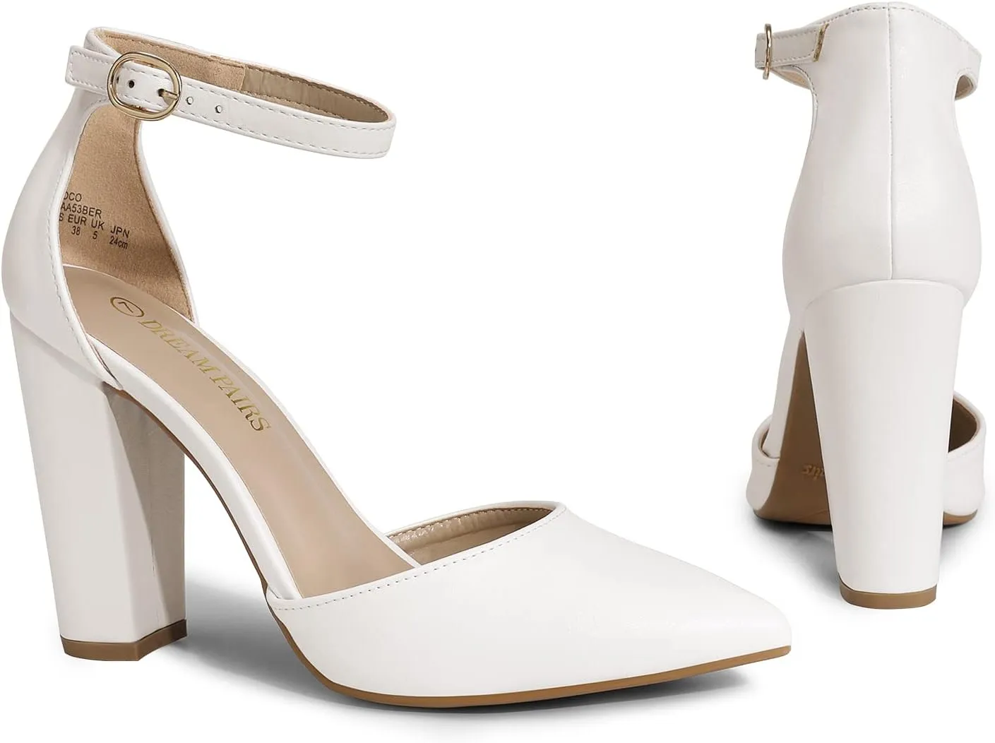 DREAM PAIRS Women's Coco High Heels Chunky Block Pumps Pointed Closed Toe Ankle Strap Dress Shoes