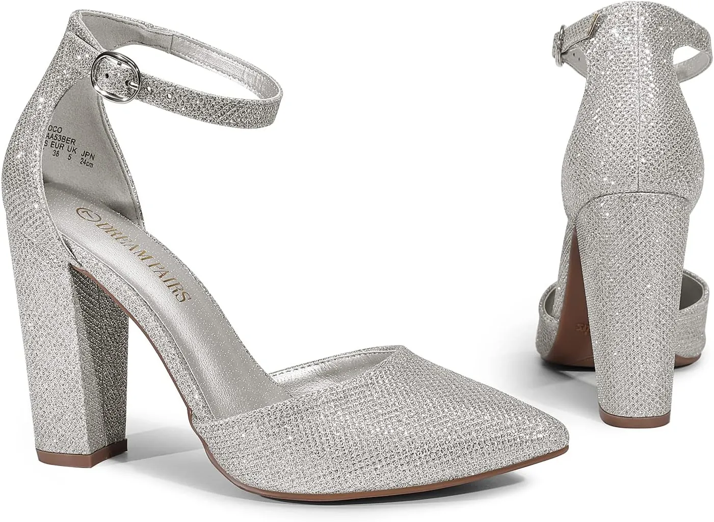 DREAM PAIRS Women's Coco High Heels Chunky Block Pumps Pointed Closed Toe Ankle Strap Dress Shoes