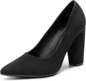 DREAM PAIRS Women's High Chunky Block Heels Closed Pointed Toe Slip on Women Pumps Wedding Party Work Comfortable Dress Shoes for Women
