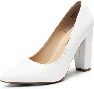 DREAM PAIRS Women's High Chunky Block Heels Closed Pointed Toe Slip on Women Pumps Wedding Party Work Comfortable Dress Shoes for Women