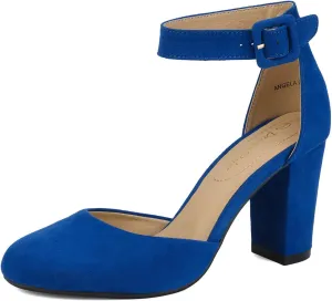 DREAM PAIRS Women's High Heel Ankle Strap Closed Toe Chunky Wedding Pumps Shoes