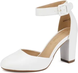 DREAM PAIRS Women's High Heel Ankle Strap Closed Toe Chunky Wedding Pumps Shoes